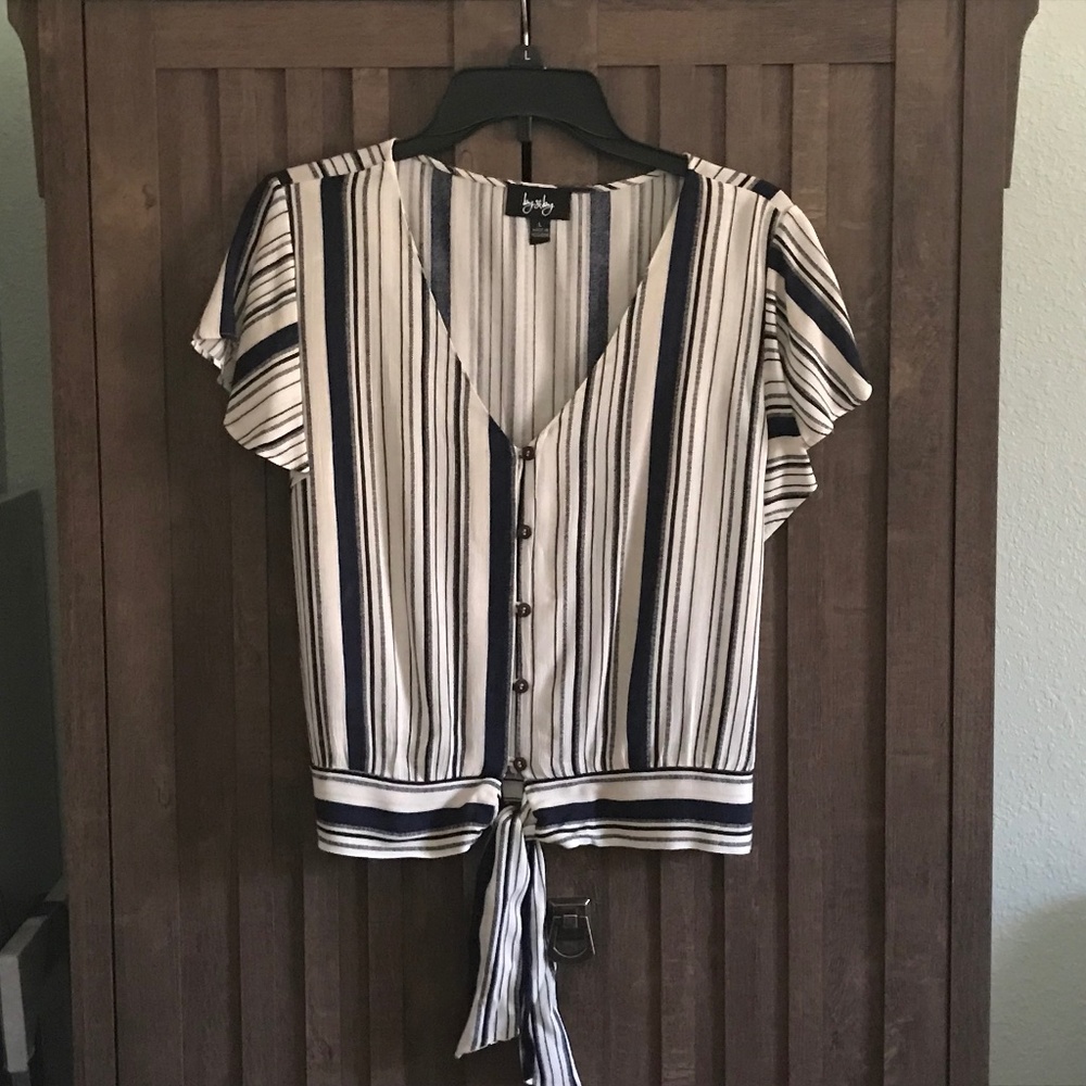 Women’s Black & White Striped Blouse - Large